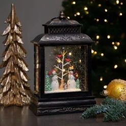 Northlight 12" Musical Lighted Black Christmas Snow Globe Lantern With Snowmen -Michaels X-Mas Decor D491592S 2