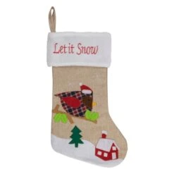 Northlight 19" Let It Snow Bird Burlap Christmas Stocking