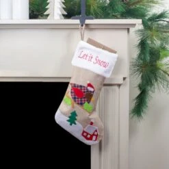 Northlight 19" Let It Snow Bird Burlap Christmas Stocking -Michaels X-Mas Decor D491604S 2