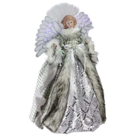 Northlight 16" Lighted Fiber Optic Angel In Silver Gingham Coat Tree Topper 4 Northlight 16" Lighted Fiber Optic Angel In Silver Gingham Coat Tree Topper - Image 2