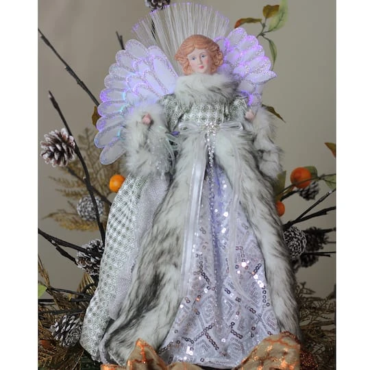 Northlight 16" Lighted Fiber Optic Angel In Silver Gingham Coat Tree Topper 6 Northlight 16" Lighted Fiber Optic Angel In Silver Gingham Coat Tree Topper - Image 4