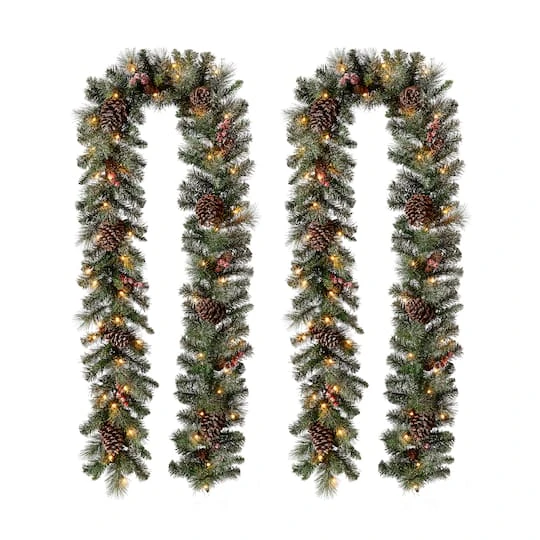 Glitzhome® 9ft. Pre-Lit Glittery Pinecone Christmas Garland With Timer, 2ct. 3 Glitzhome® 9ft. Pre-Lit Glittery Pinecone Christmas Garland With Timer, 2ct.