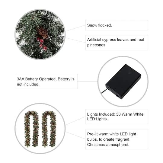 Glitzhome® 9ft. Pre-Lit Glittery Pinecone Christmas Garland With Timer, 2ct. 10 Glitzhome® 9ft. Pre-Lit Glittery Pinecone Christmas Garland With Timer, 2ct. - Image 8