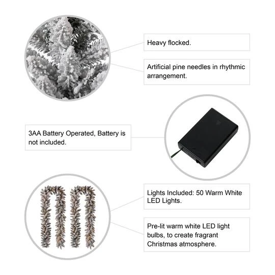 Glitzhome® 9ft. LED Snow Flocked Christmas Garlands With Timer, 2ct. 11 Glitzhome® 9ft. LED Snow Flocked Christmas Garlands With Timer, 2ct. - Image 9