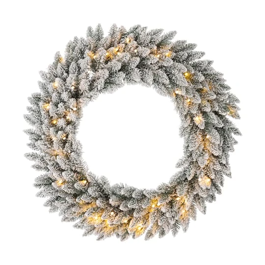 Glitzhome® 36" Pre-Lit Snow Flocked Christmas Wreath, Warm White Lights 3 Glitzhome® 36" Pre-Lit Snow Flocked Christmas Wreath, Warm White Lights