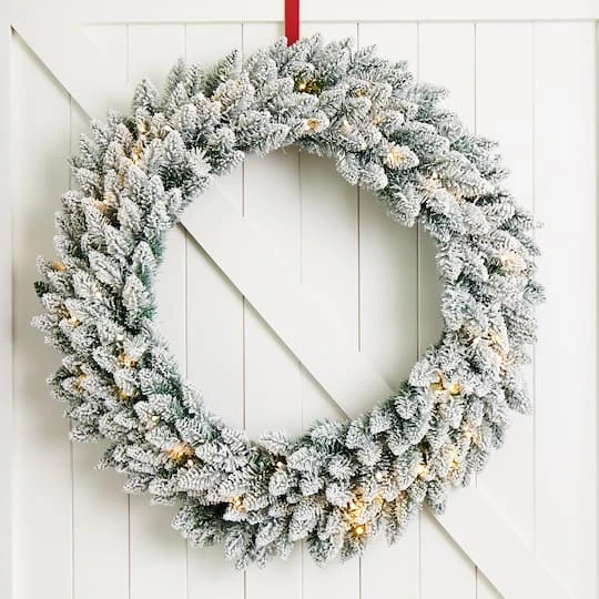 Glitzhome® 36" Pre-Lit Snow Flocked Christmas Wreath, Warm White Lights 5 Glitzhome® 36" Pre-Lit Snow Flocked Christmas Wreath, Warm White Lights - Image 3