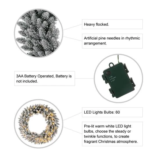 Glitzhome® 36" Pre-Lit Snow Flocked Christmas Wreath, Warm White Lights 11 Glitzhome® 36" Pre-Lit Snow Flocked Christmas Wreath, Warm White Lights - Image 9