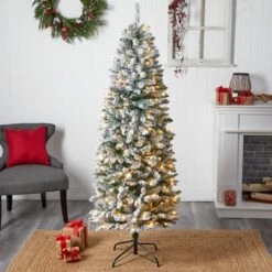 6ft. Pre-Lit Slim Flocked Montreal Fir Artificial Christmas Tree -Michaels X-Mas Decor D517952S 9