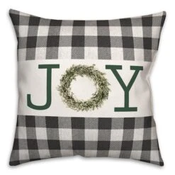 Joy Wreath Green 18x18 Throw Pillow