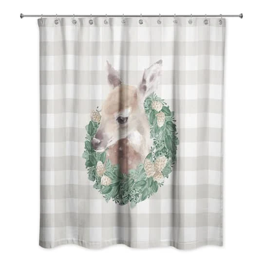 Buffalo Check Fawn Wreath Shower Curtain 4 Buffalo Check Fawn Wreath Shower Curtain - Image 2