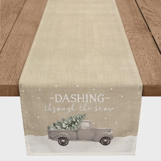 Dashing Through The Snow Painted Tree Truck 16x72 Poly Twill Table Runner 4 Dashing Through The Snow Painted Tree Truck 16x72 Poly Twill Table Runner - Image 2