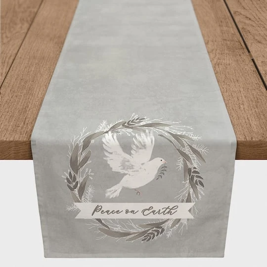 Peace On Earth Dove 16x90 Poly Twill Table Runner 3 Peace On Earth Dove 16x90 Poly Twill Table Runner
