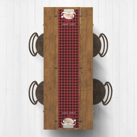 Santa Knows On Plaid 16x90 Poly Twill Table Runner 5 Santa Knows On Plaid 16x90 Poly Twill Table Runner - Image 3