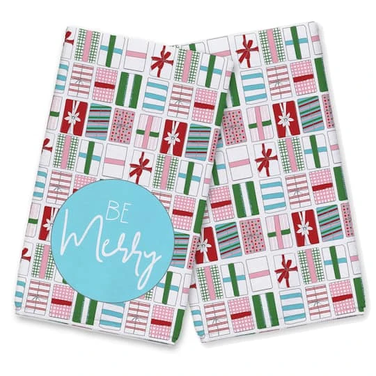 Merry Gift Boxes Tea Towels - Set Of 2 3 Merry Gift Boxes Tea Towels - Set Of 2