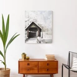 Covered Bridge In Winter 20x24 Canvas Wall Art -Michaels X-Mas Decor D518076S 4