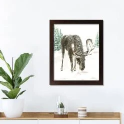 Winter Moose Walnut Framed Print Under Plexiglass -Michaels X-Mas Decor D518106S 3