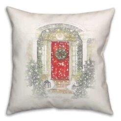 Home For Holidays Door 18x18 Throw Pillow