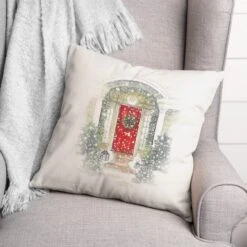 Home For Holidays Door 18x18 Throw Pillow -Michaels X-Mas Decor D518127S 2