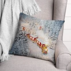 Train In The Snow 18x18 Throw Pillow -Michaels X-Mas Decor D518129S 2