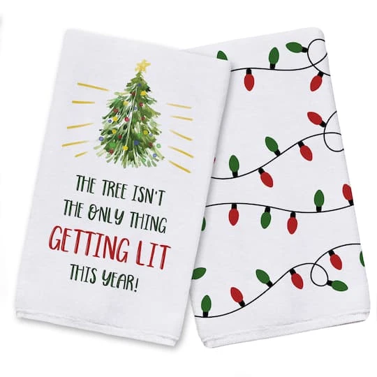 Getting Lit Xmas Tree Tea Towels - Set Of 2 3 Getting Lit Xmas Tree Tea Towels - Set Of 2