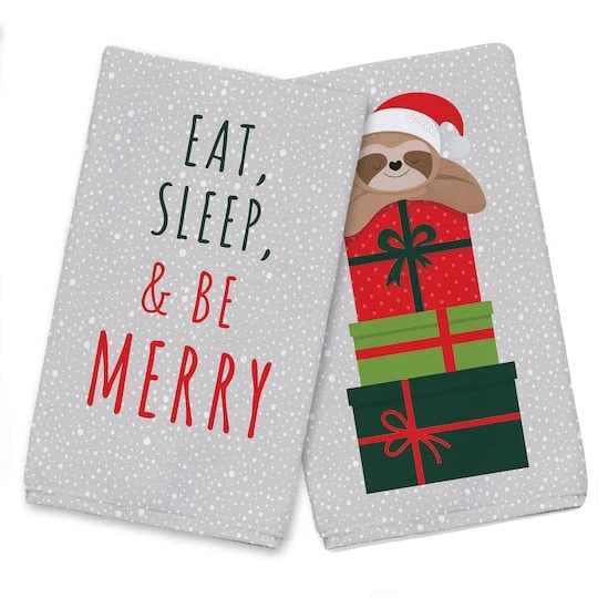 Eat Sleep Be Merry Sloth Tea Towels - Set Of 2 3 Eat Sleep Be Merry Sloth Tea Towels - Set Of 2
