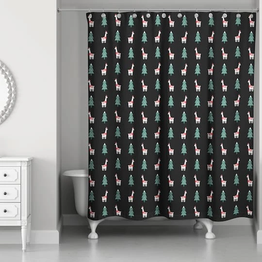 Holiday Llama Pattern Shower Curtain 5 Holiday Llama Pattern Shower Curtain - Image 3