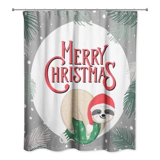 Merry Christmas Sleepy Sloth Shower Curtain 4 Merry Christmas Sleepy Sloth Shower Curtain - Image 2