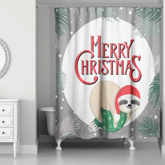 Merry Christmas Sleepy Sloth Shower Curtain 5 Merry Christmas Sleepy Sloth Shower Curtain - Image 3