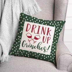Drink Up Grinches Dots 18x18 Throw Pillow -Michaels X-Mas Decor D518170S 2