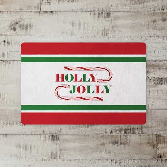 Holly Jolly Candycane Green Red 27x18 Floor Mat 5 Holly Jolly Candycane Green Red 27x18 Floor Mat - Image 3