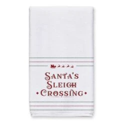 Santas Sleigh Crossing Stripes Tea Towels - Set Of 2 10 Santas Sleigh Crossing Stripes Tea Towels - Set Of 2 -Michaels X-Mas Decor D518199S 2