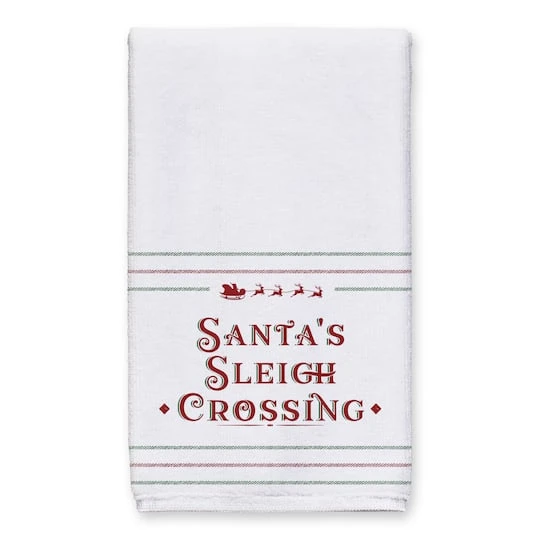 Santas Sleigh Crossing Stripes Tea Towels - Set Of 2 5 Santas Sleigh Crossing Stripes Tea Towels - Set Of 2 - Image 3