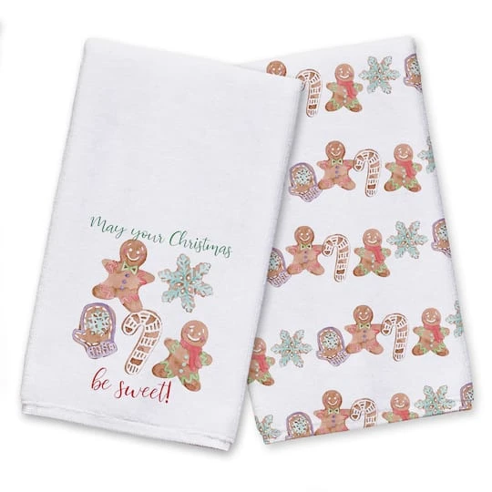 Sweet Christmas Watercolor Cookies Tea Towel Set 4 Sweet Christmas Watercolor Cookies Tea Towel Set - Image 2