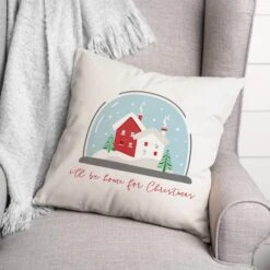 Home Christmas Snow Globe Throw Pillow