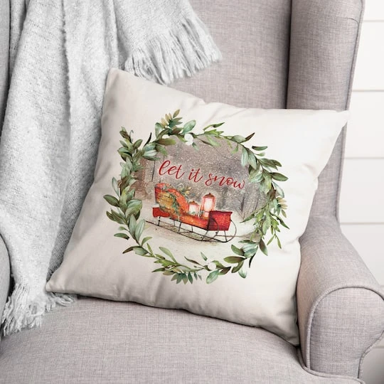 Let It Snow Sled Wreath 18x18 Throw Pillow 4 Let It Snow Sled Wreath 18x18 Throw Pillow - Image 2