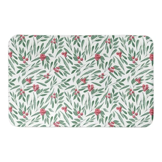Designs Direct Green Leaves & Holly Berries Bath Mat, 34" X 21" 3 Designs Direct Green Leaves & Holly Berries Bath Mat, 34" X 21"