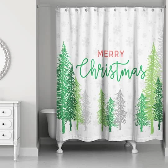 Designs Direct Merry Christmas Forest Snowflakes 71" X 74" Shower Curtain 3 Designs Direct Merry Christmas Forest Snowflakes 71" X 74" Shower Curtain
