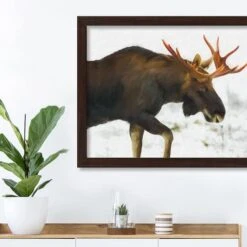 Moose In The Snow Black Framed Print Under Plexiglass -Michaels X-Mas Decor D518338S 3