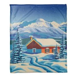 Arctic Nighttime Cabin 50x60 Coral Fleece Blanket