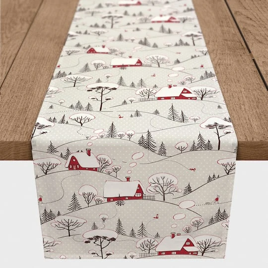 Snowy Village 16x90 Poly Twill Table Runner 5 Snowy Village 16x90 Poly Twill Table Runner - Image 3