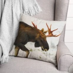 Moose In Snow 18x18 Throw Pillow -Michaels X-Mas Decor D518407S 2