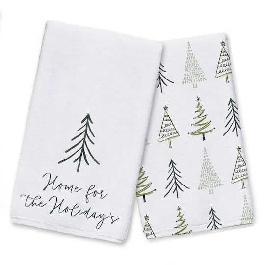 Home For The Holidays Trees Tea Towels - Set Of 2 3 Home For The Holidays Trees Tea Towels - Set Of 2