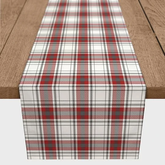 Red Gray Plaid 16x90 Cotton Twill Runner 5 Red Gray Plaid 16x90 Cotton Twill Runner - Image 3