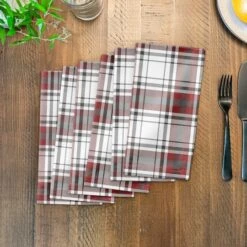 Red Gray Plaid 10x10 Cotton Twill Napkin -Michaels X-Mas Decor D518588S 3