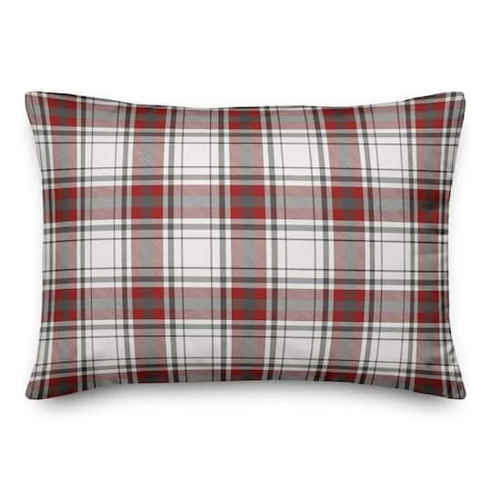 Red Gray Plaid 14x20 Throw Pillow 3 Red Gray Plaid 14x20 Throw Pillow