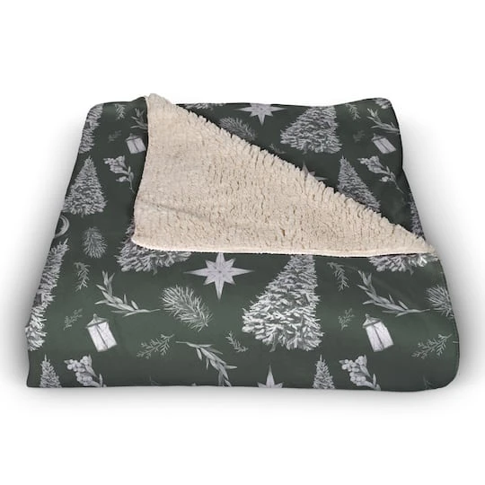 Sage Christmas Trees Sherpa Fleece Blanket 5 Sage Christmas Trees Sherpa Fleece Blanket - Image 3