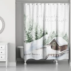 Snowy Cabin Shower Curtain -Michaels X-Mas Decor D518612S 2