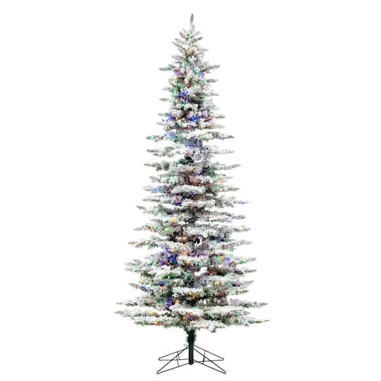 9ft. Pre-Lit Flocked Utica Fir Slim Artificial Christmas Tree, Multi-Colored LED Lights 4 9ft. Pre-Lit Flocked Utica Fir Slim Artificial Christmas Tree, Multi-Colored LED Lights - Image 2