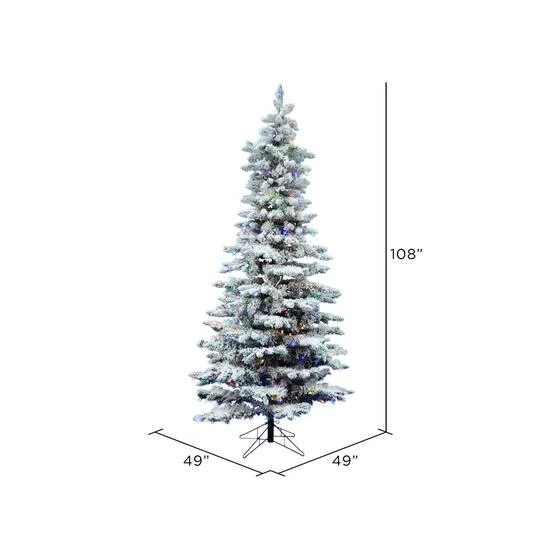 9ft. Pre-Lit Flocked Utica Fir Slim Artificial Christmas Tree, Multi-Colored LED Lights 7 9ft. Pre-Lit Flocked Utica Fir Slim Artificial Christmas Tree, Multi-Colored LED Lights - Image 5