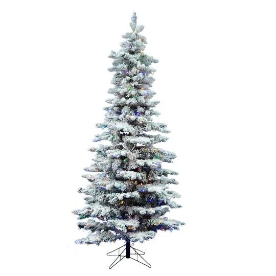 6.5ft. Pre-Lit Slim Flocked Utica Fir Artificial Christmas Tree, Multicolor Dura-Lit® LED Lights 3 6.5ft. Pre-Lit Slim Flocked Utica Fir Artificial Christmas Tree, Multicolor Dura-Lit® LED Lights